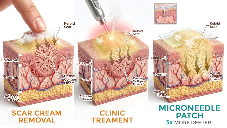 Scar cream clinic treatment and microneedle patch depth comparison